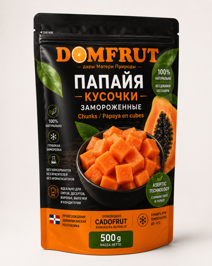 Замороженный ананас DOMFRUT – 500 г. Натуральные кусочки ананаса. Без сахара, без консервантов. Модель: Ксения Ханчар.